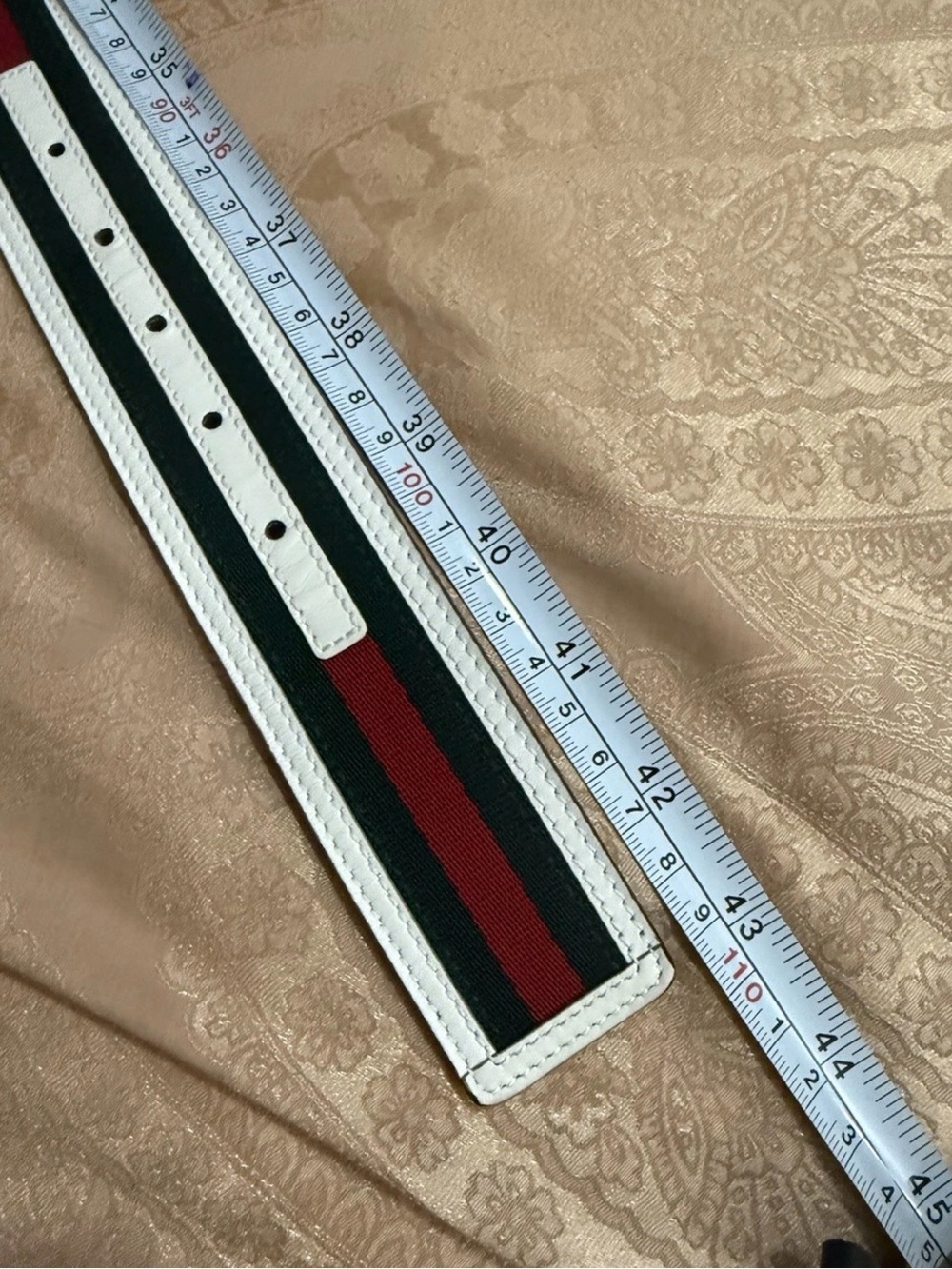Gucci Red & Green Web Stripe Belt with White Trim and Silver GG Buckle - Picture 7 of 7